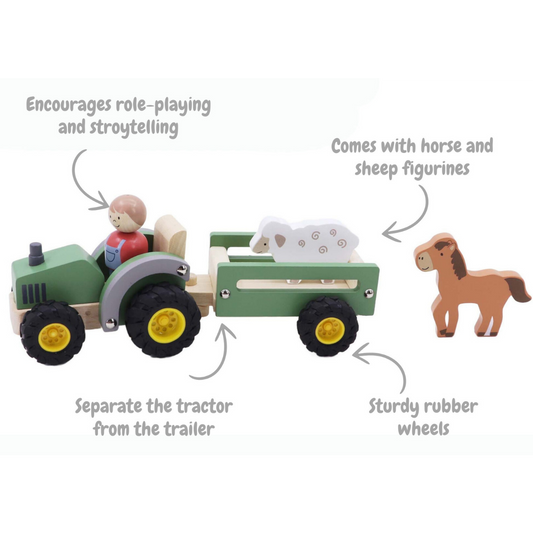 Kaper Kidz Wooden Tractor with Farm Animals