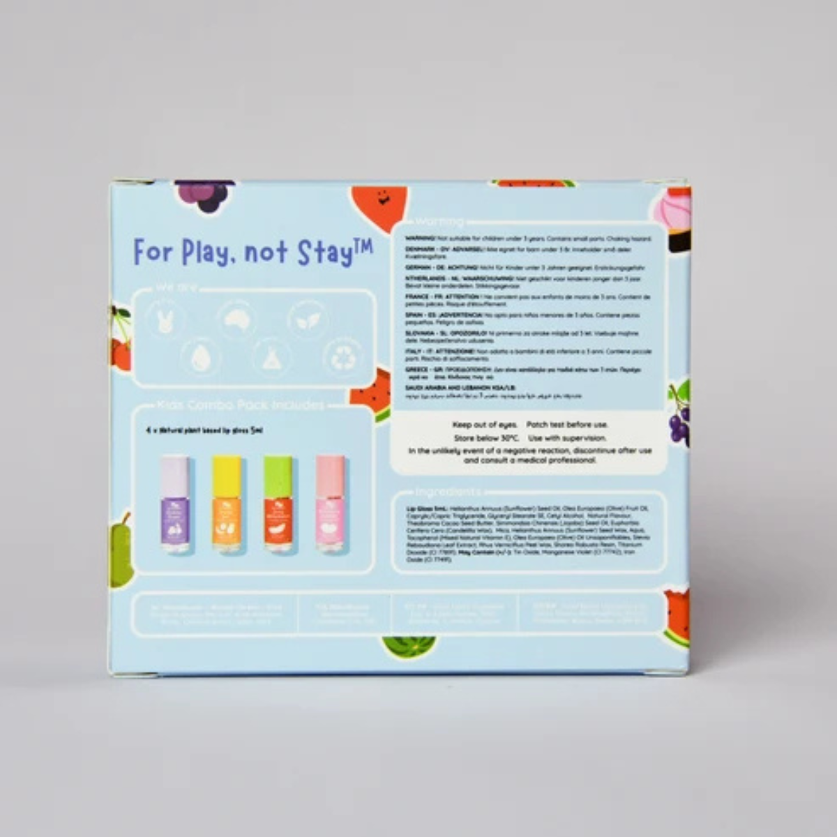 No Nasties Cute Fruit Natural Kids Lip Gloss Gift Set