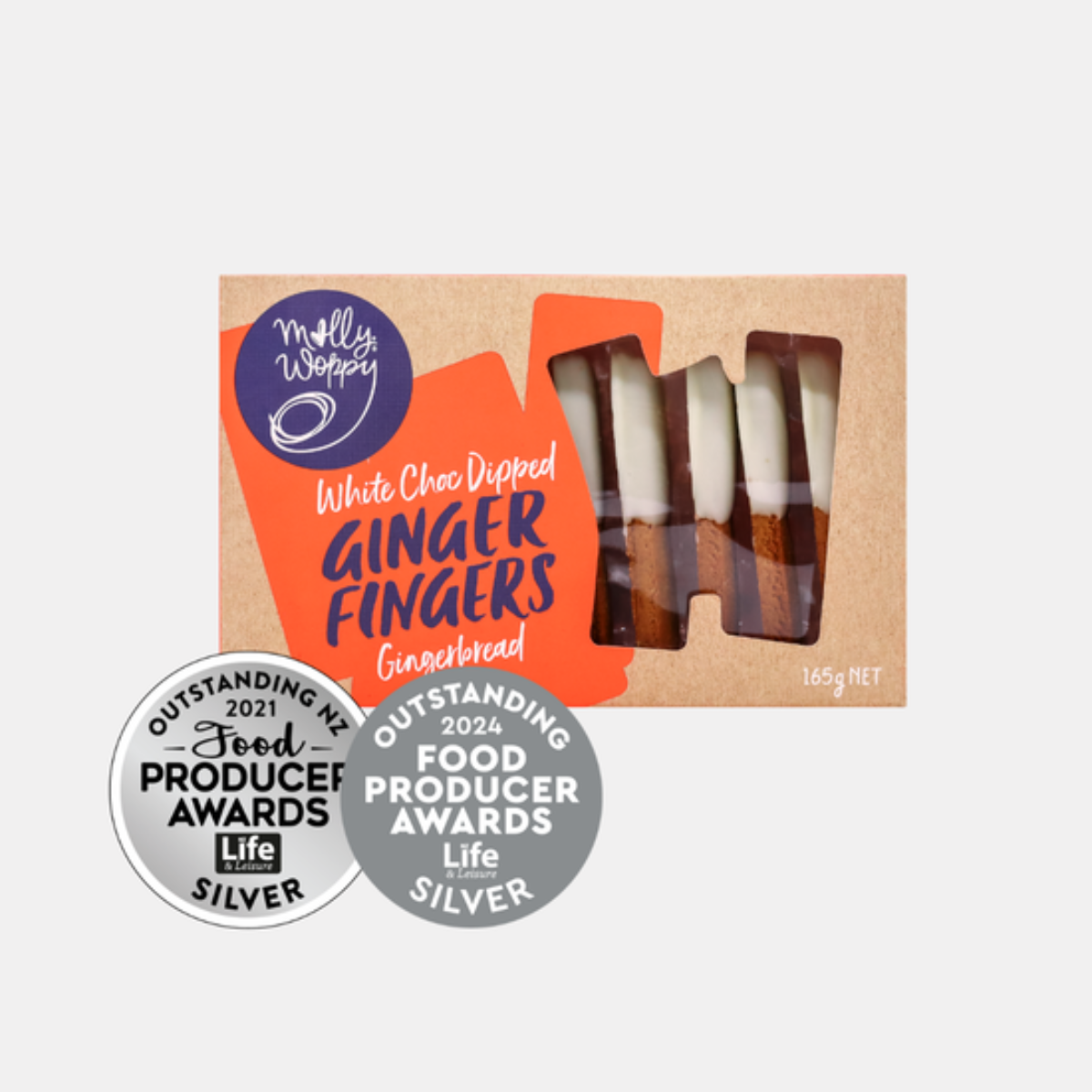 Molly Woppy Artisan Gingerbread White Chocolate Dipped Ginger Fingers