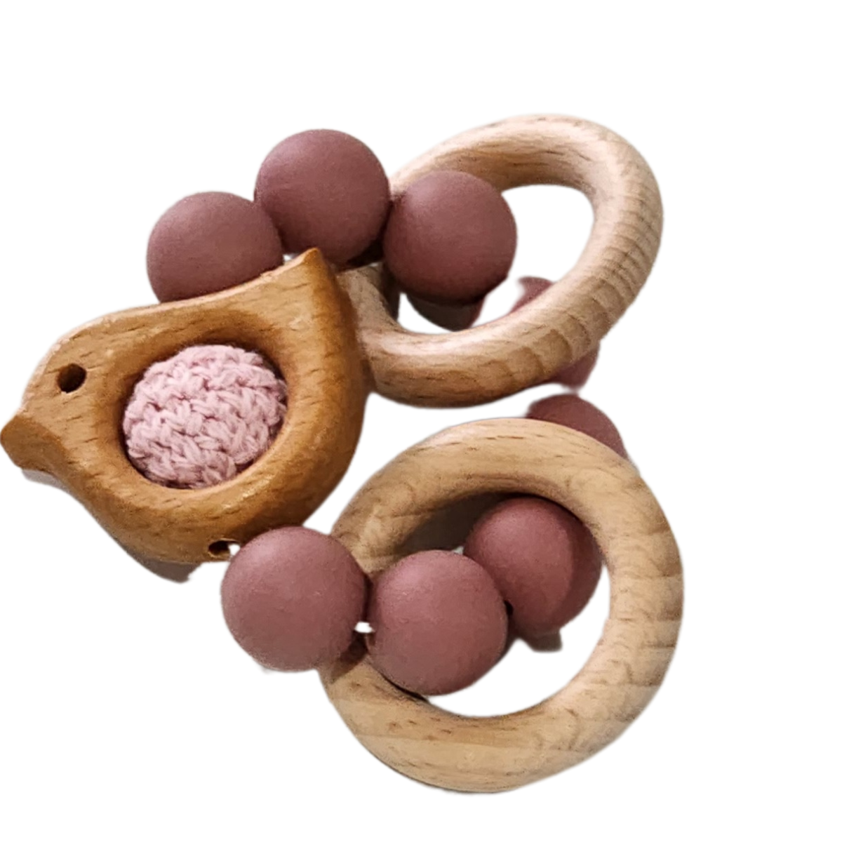 Silicone and Beech Teether Ring With Crochet