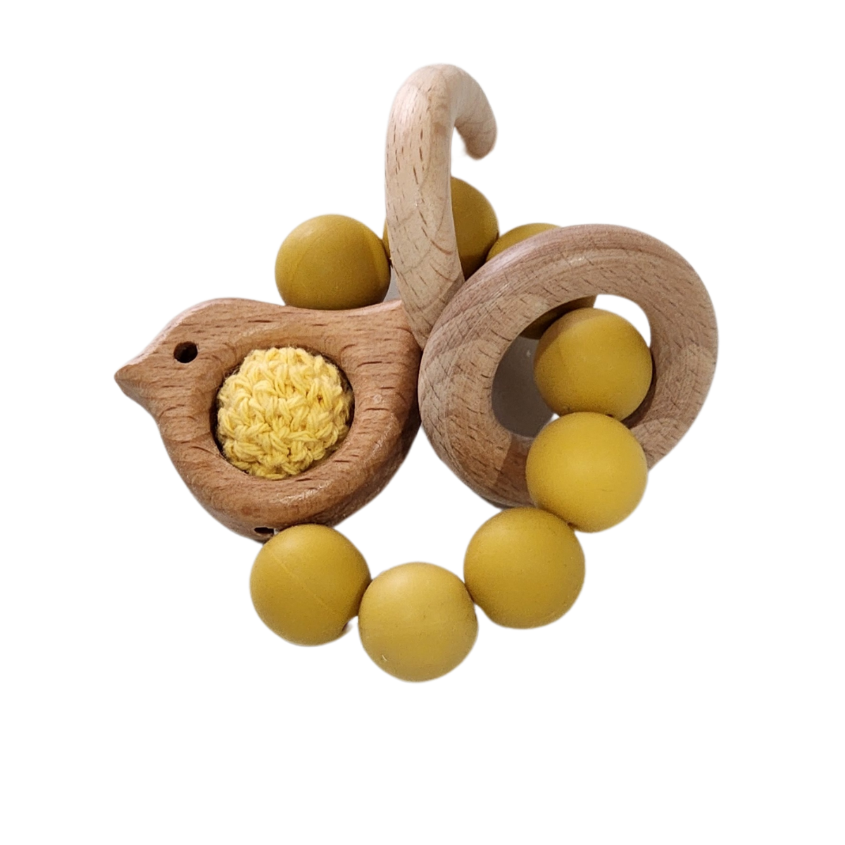 Silicone and Beech Teether Ring With Crochet