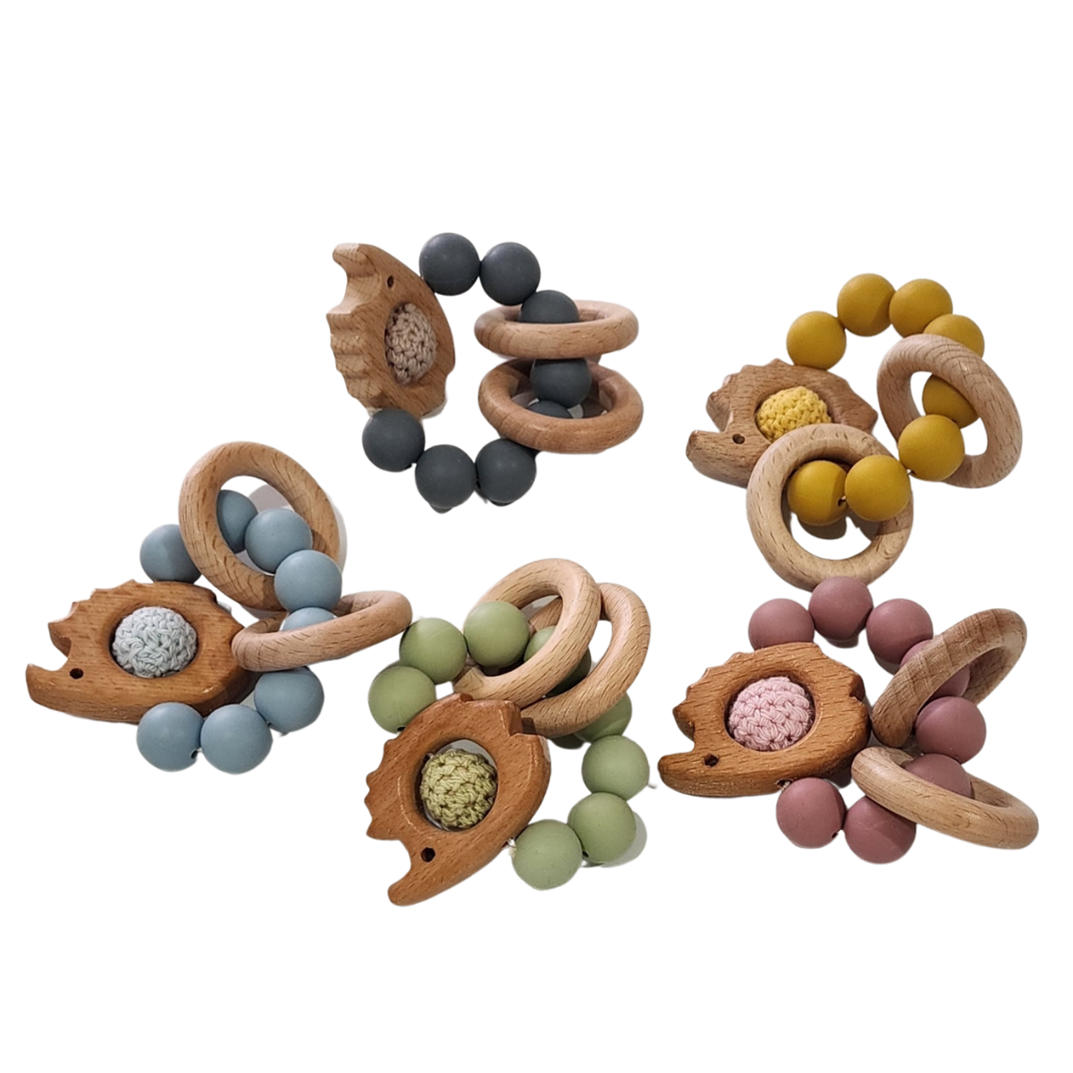 Silicone and Beech Teether Ring With Crochet
