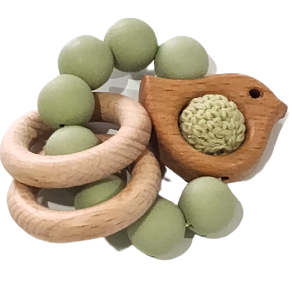 Silicone and Beech Teether Ring With Crochet