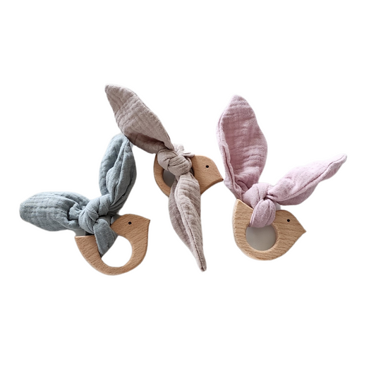 Muslin & Wooden Bird Teether