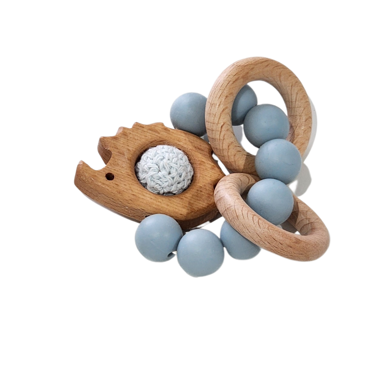 Silicone and Beech Teether Ring With Crochet