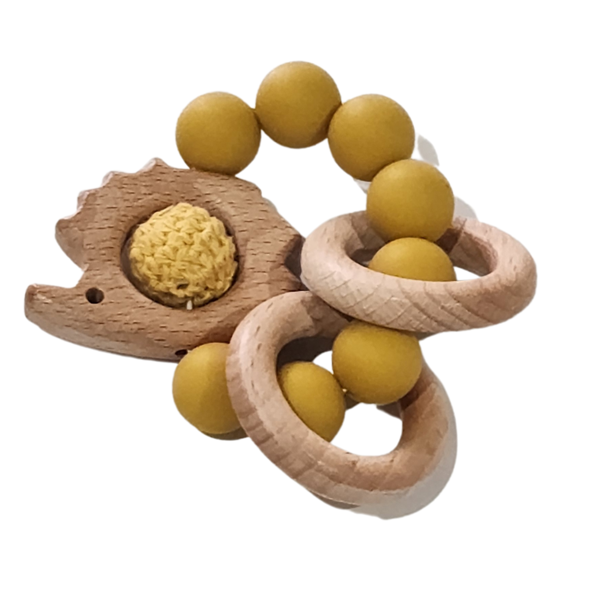 Silicone and Beech Teether Ring With Crochet