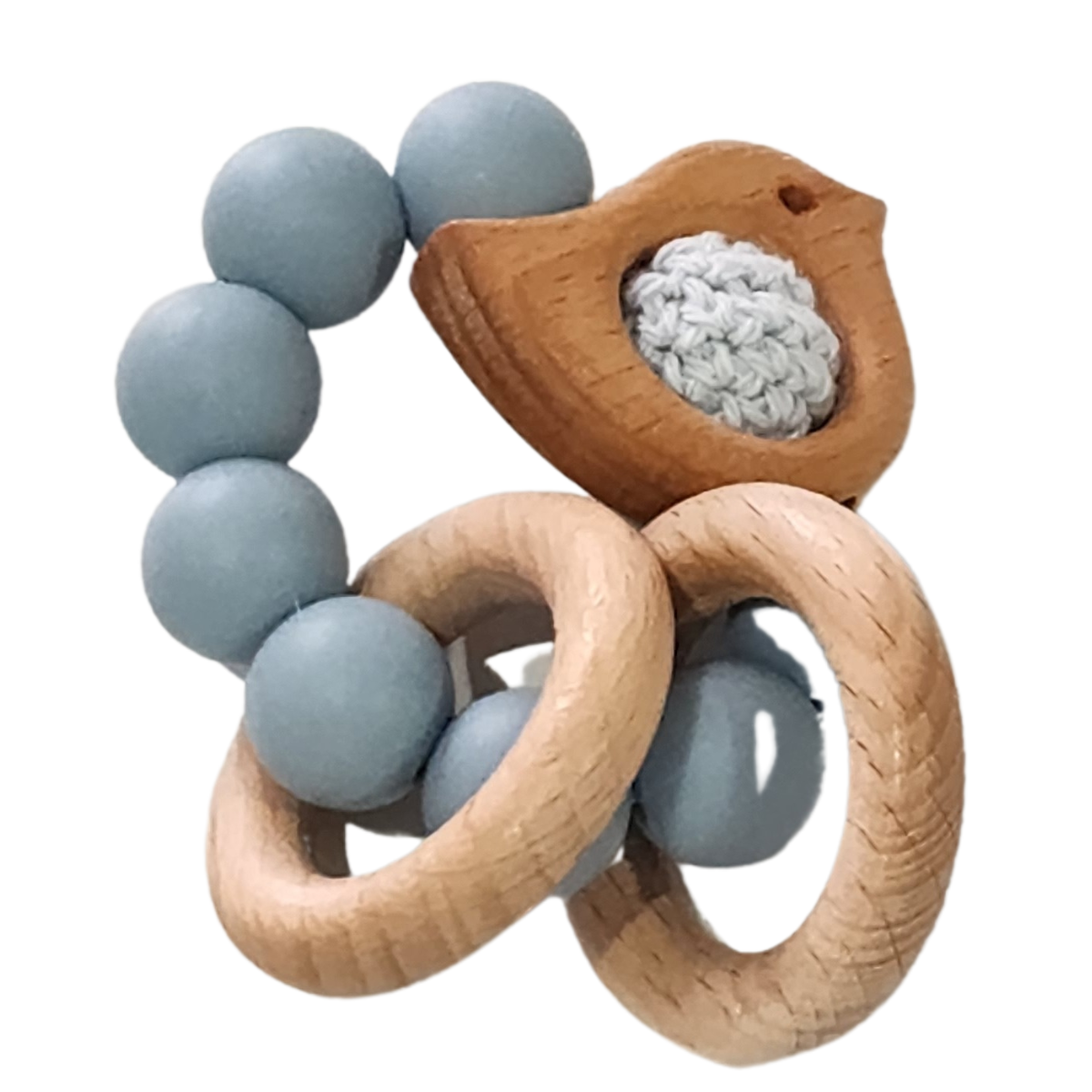 Silicone and Beech Teether Ring With Crochet