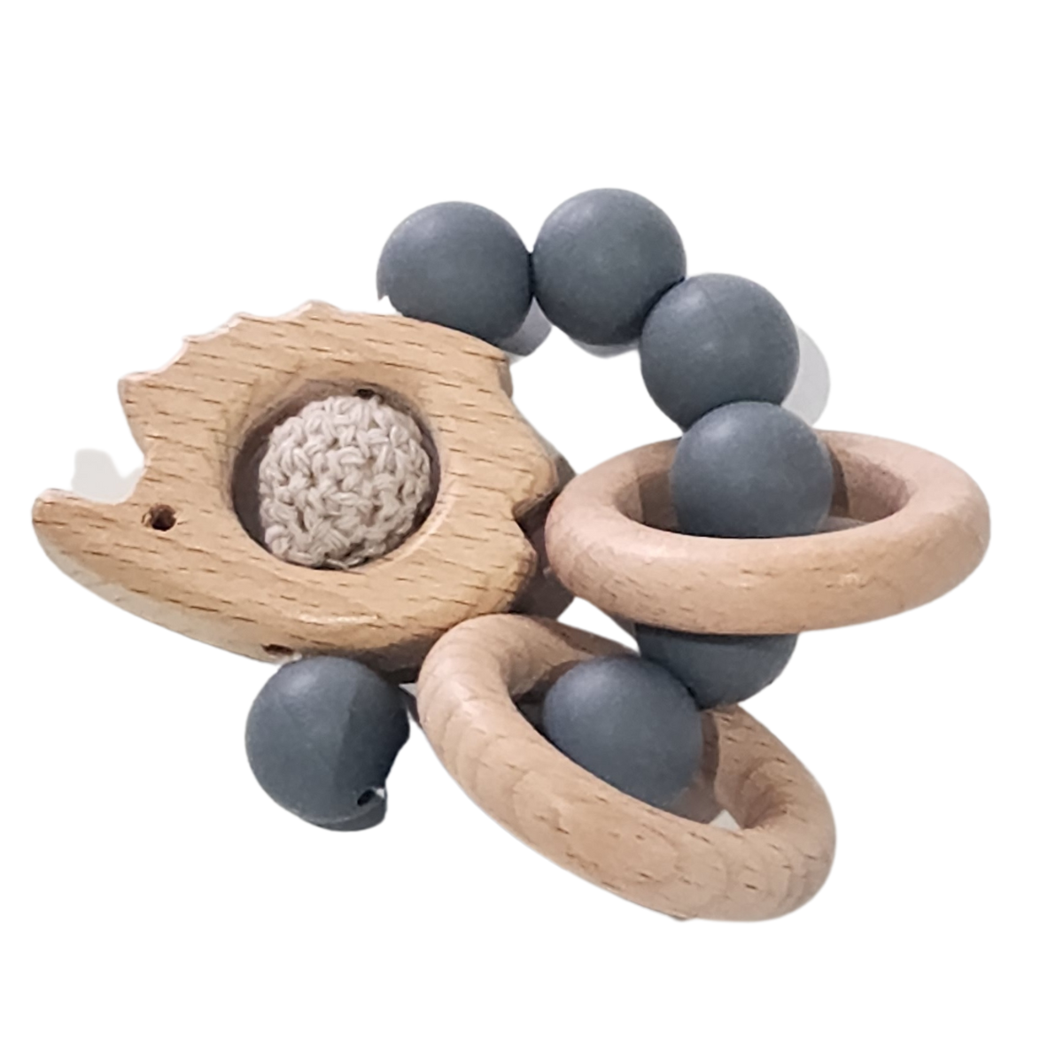 Silicone and Beech Teether Ring With Crochet