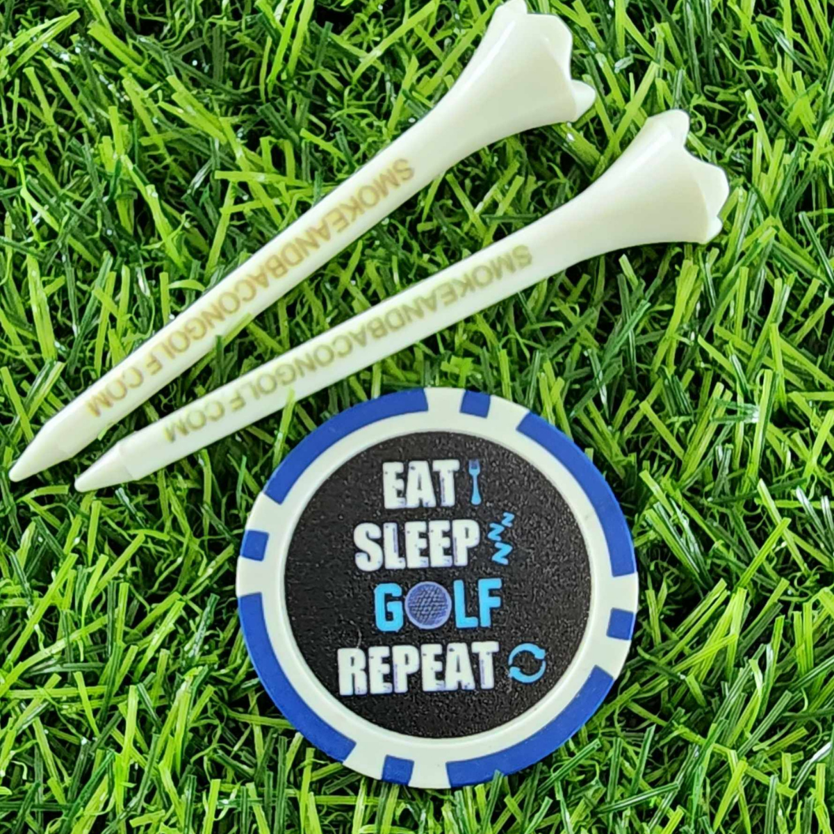 Smoke + Bacon Poker Chip Golf Markers + Tees Set