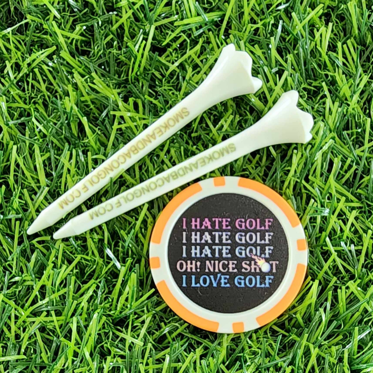 Smoke + Bacon Poker Chip Golf Markers + Tees Set