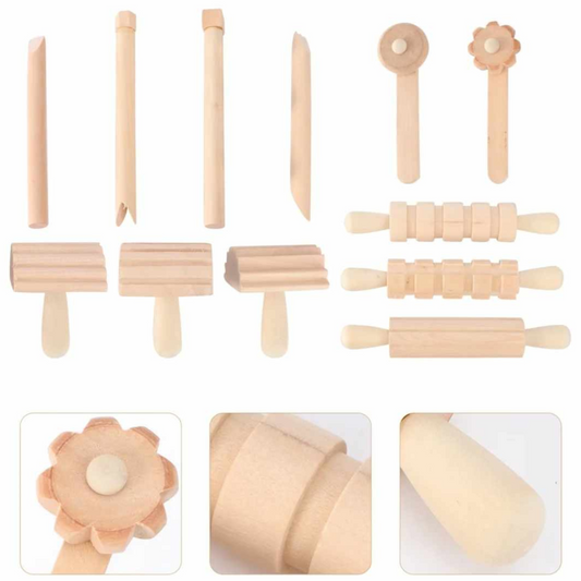 The GF Dough Co Wooden Montessori Rollers and Sculpture Set