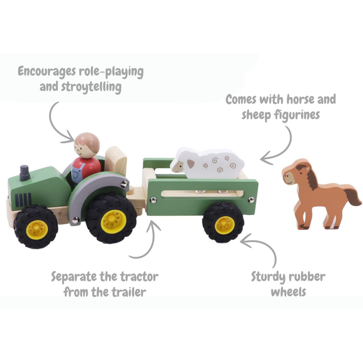 Kaper Kidz Wooden Tractor with Farm Animals