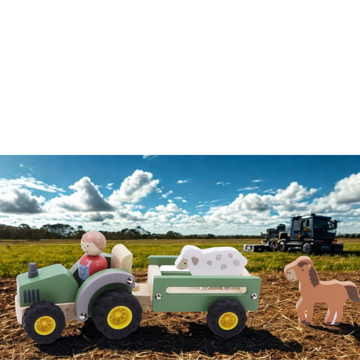 Kaper Kidz Wooden Tractor with Farm Animals