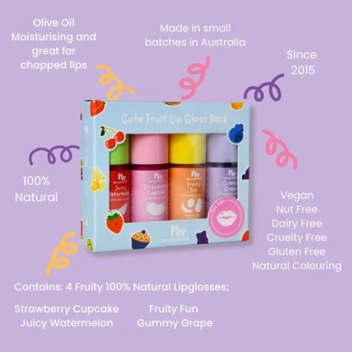 No Nasties Cute Fruit Natural Kids Lip Gloss Gift Set