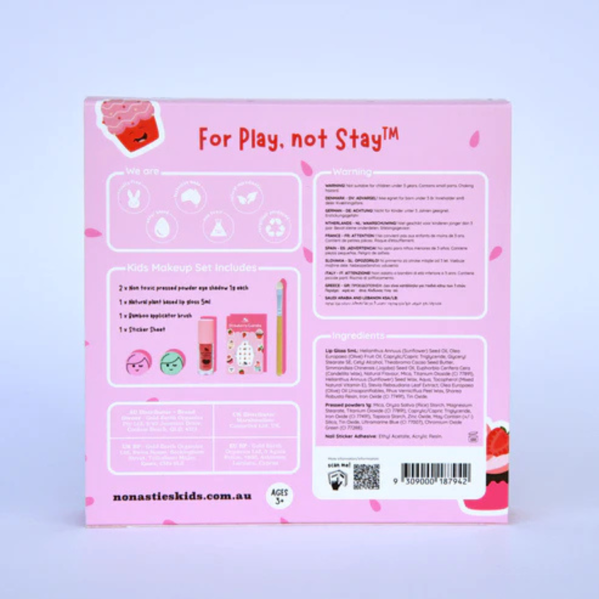 No Nasties Strawberry Cupcake Natural Kids Makeup Gift Set