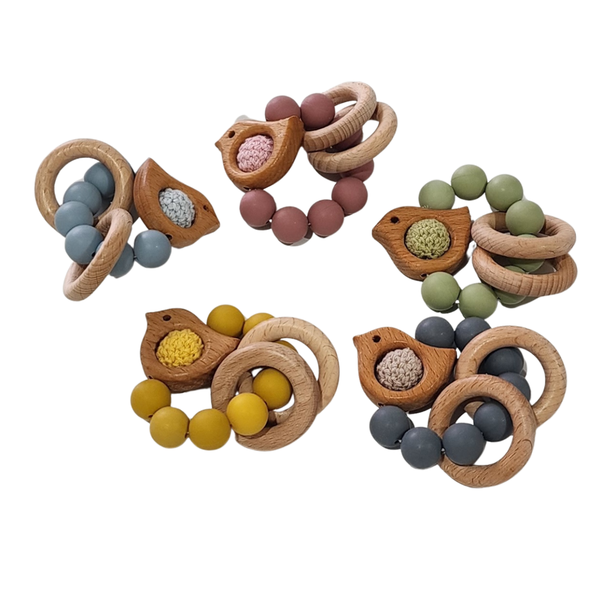 Silicone and Beech Teether Ring With Crochet