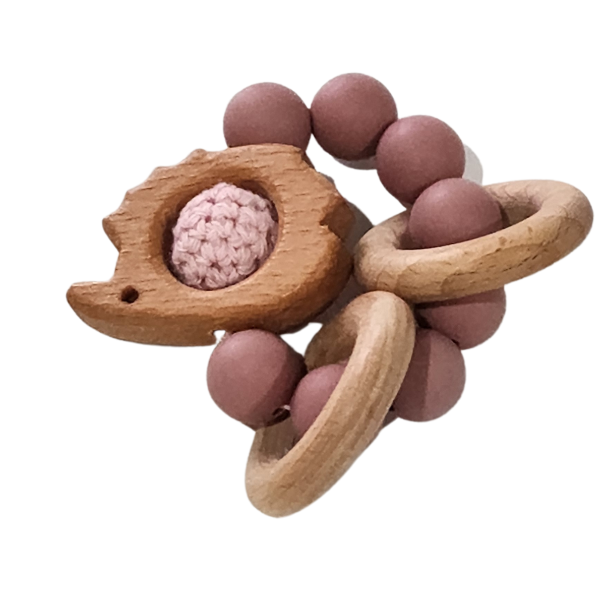 Silicone and Beech Teether Ring With Crochet