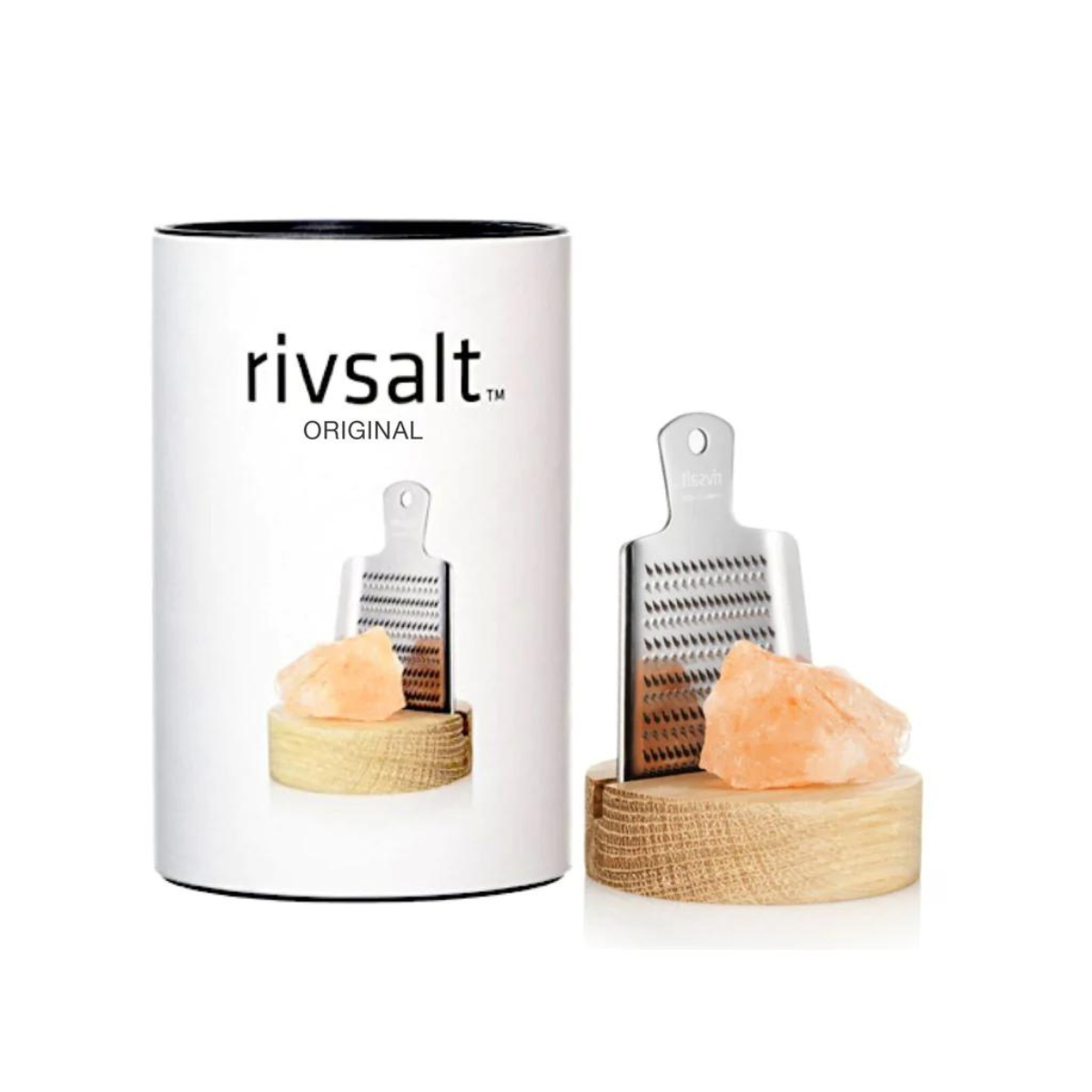RIVSALT Kitchen Small - Himalayan Salt with Stainless Steel Grater and Oak Stand